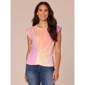 DEMOCRACY NWT Pastel Ombre Tie-Dye Cap Sleeve Crew Neck Top *Sugar Plum Multi S